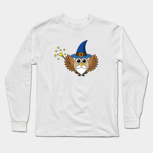 Cute Merlin the Wizard Owl Cartoon Long Sleeve T-Shirt